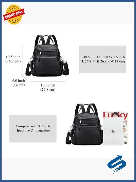 Genuine Leather Convertible Backpack Handbag 4-in-1 Crossbody Shoulder Bag